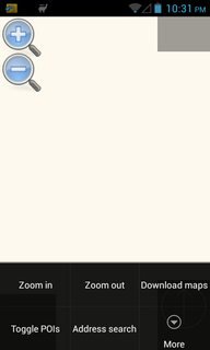 Navit UI with Zoom in/out, download maps, toggle POIs, & Address search functions